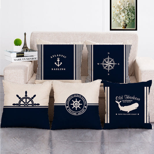 Blue Geometric Ocean Logo Cotton And Linen Pillow